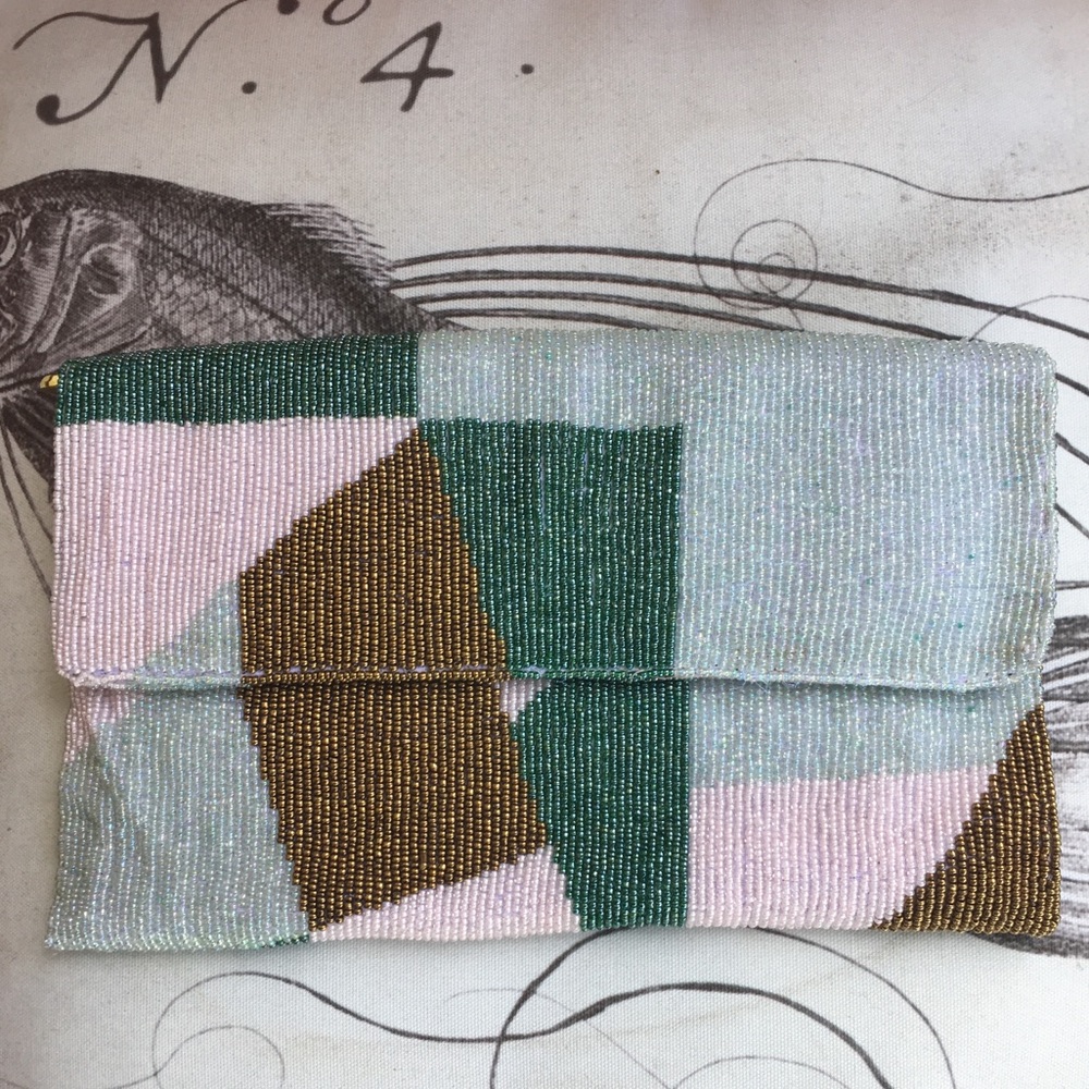 Anthropologie beaded multicolor fold over clutch
